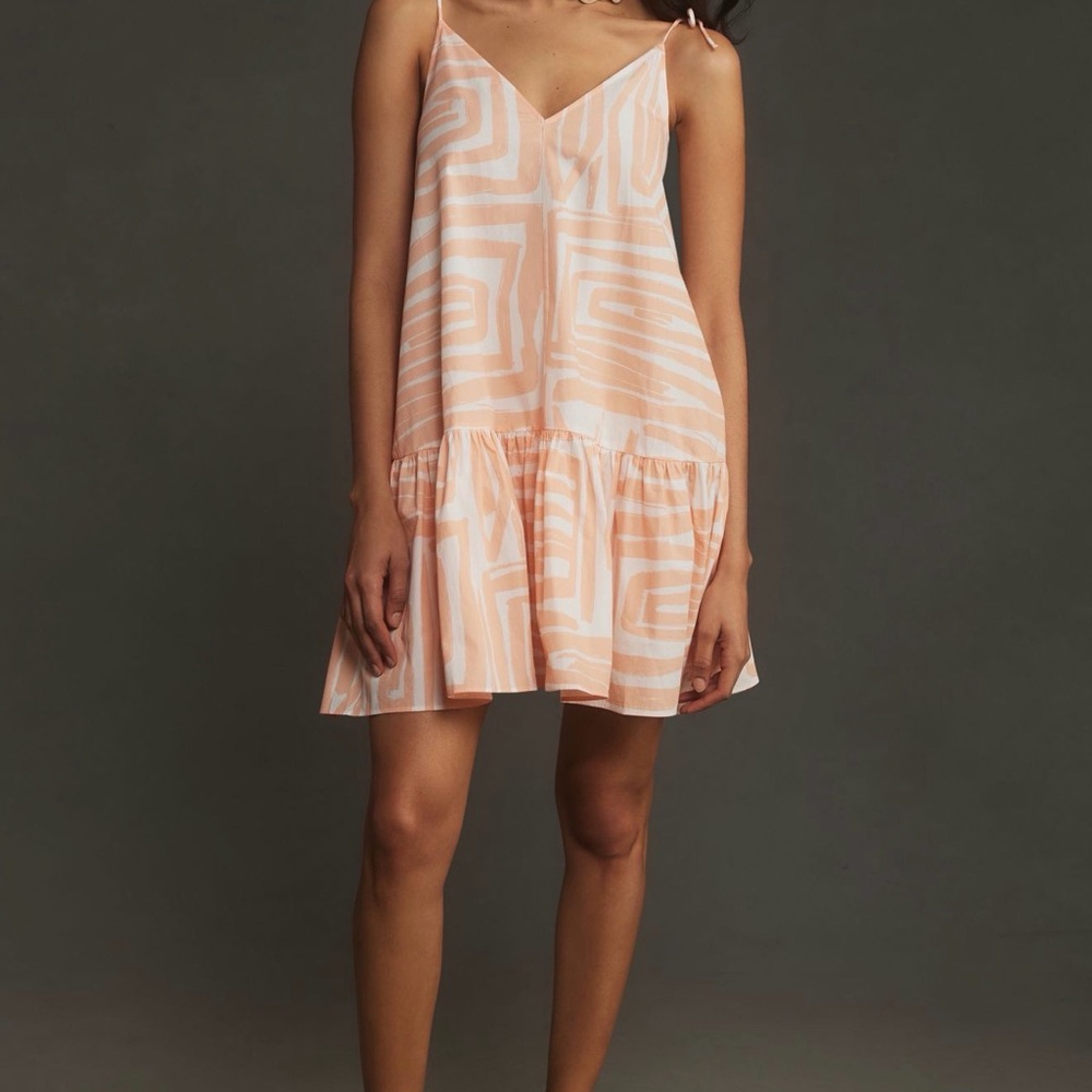 Maeve Peach by Anthropologie Peach and White Patterned Mini Dress